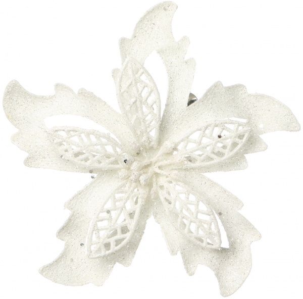 Набор новогоднего декора Пуансеттия 3 шт. 9 см белые