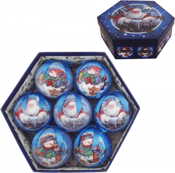 Набор елочных шаров в подарочной коробке Дед Мороз и Снеговик синий d7,5 мм 7 шт./уп. 