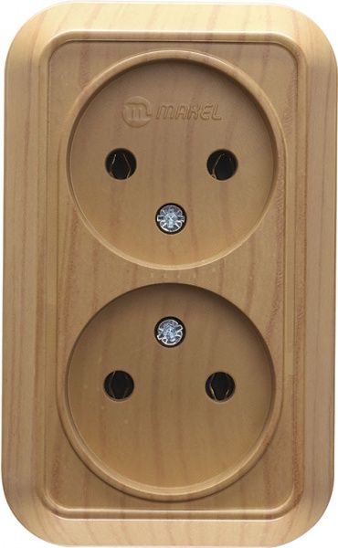 Розетка подвійна без заземлення Makel Siva Ustu без шторок дуб 45317