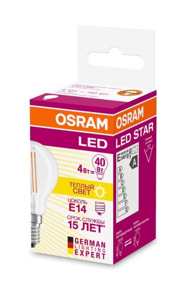 Лампа светодиодная Osram FIL CLP40 4 Вт E14 220 В прозрачная 4052899941830 