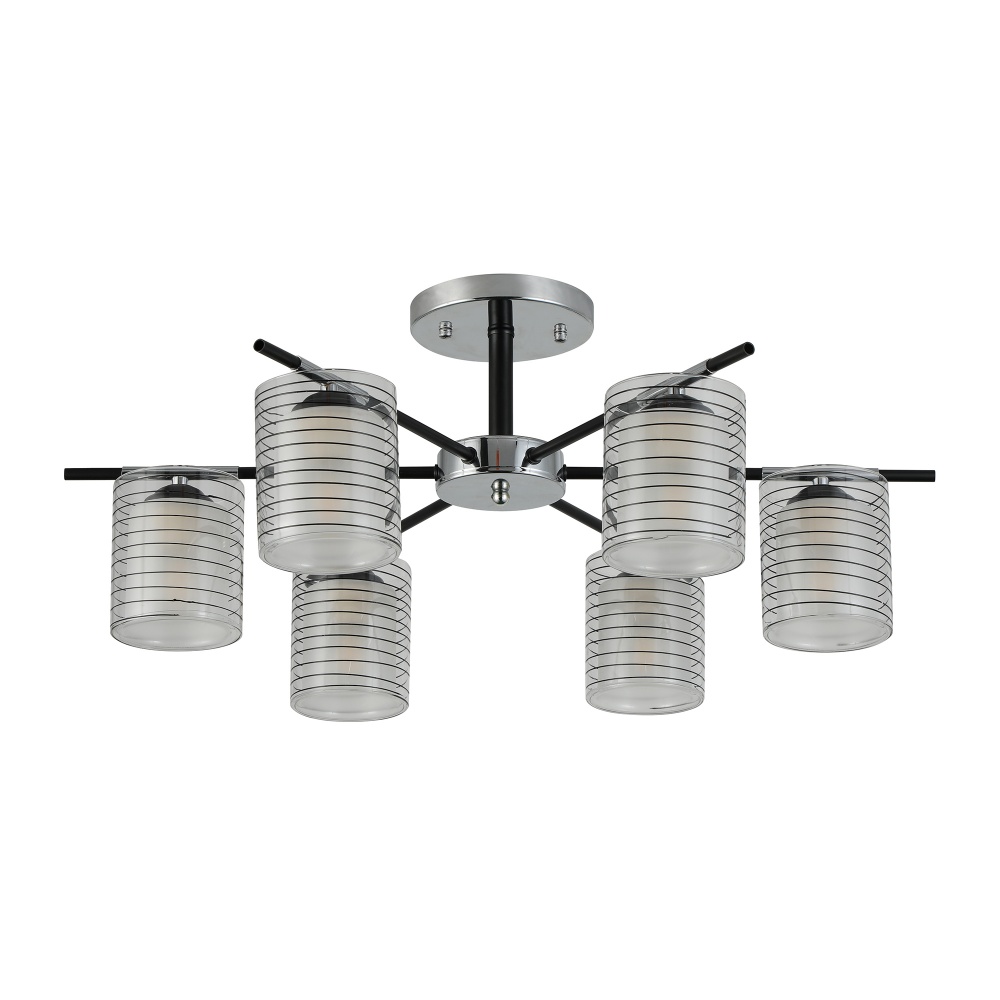 Люстра Miorro Bruno 670х265 мм метал/скло 6x40 Вт E27 чорний із сріблястим 51-311-132