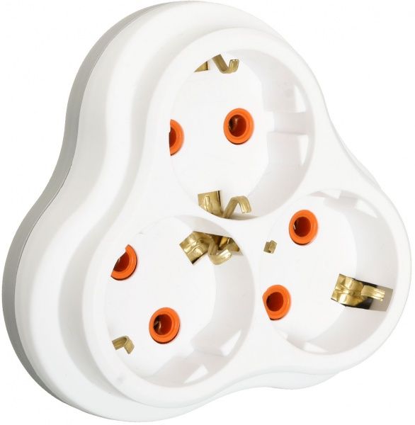 Тройник Nilson 40130101 с заземлением 3 гн. белый 