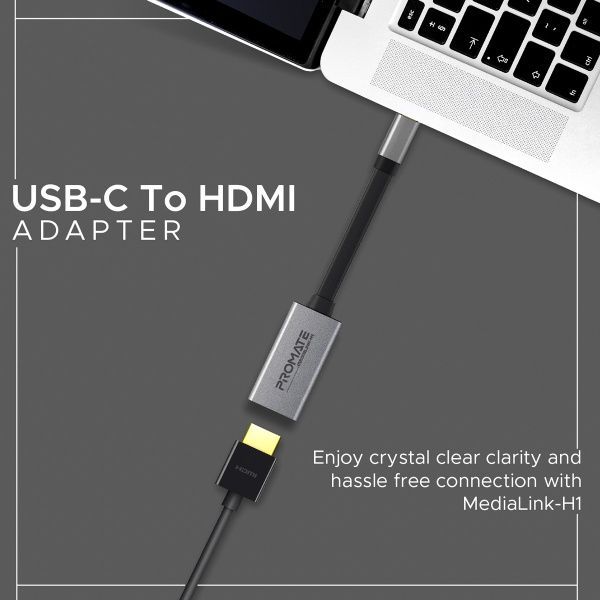 Кабель Promate USB Type-C – HDMI сірий 