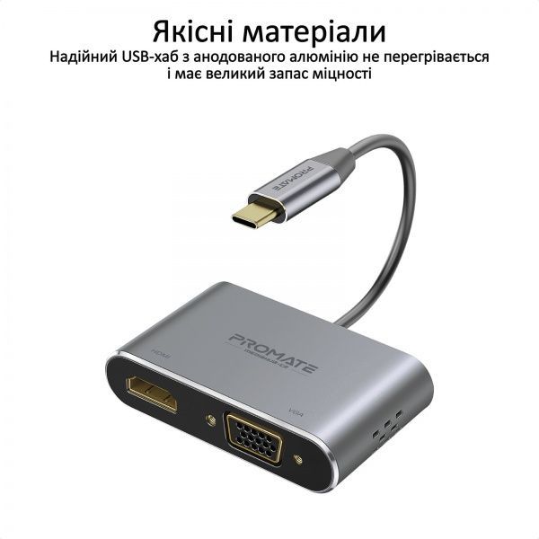 USB-хаб Promate MediaHub-C2 HDMI/VGA Grey