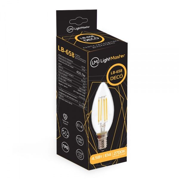 Лампа світлодіодна LightMaster FIL Deco C37 4,5 Вт E14 2700 К 220 В прозора LB-658 