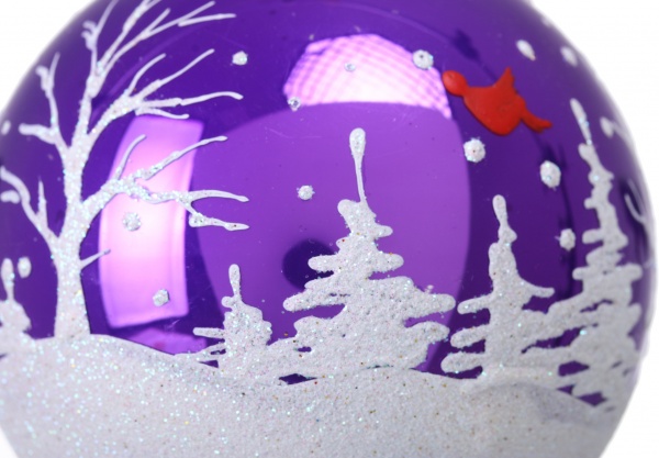 Куля новорічна з простим пейзажним малюнком d 80 мм помаранчевий