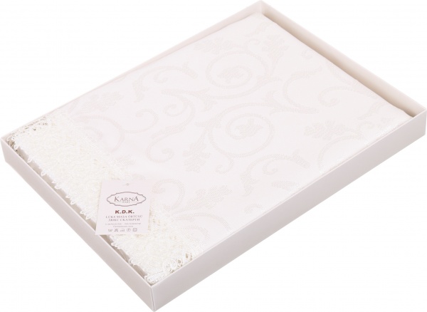 Скатерть с гипюром KDK 140x180 см кремовый Karna 
