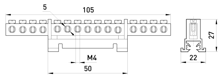 Шина нулевая на DIN-рейку универсальная E.NEXT e.bs.stand.1.15.green s025009
