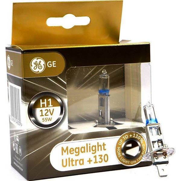 Лампа галогенная GENERAL ELECTRIC Megalight Ultra +130% (50310XNU) H1 P14.5s 12 В 55 Вт 2 шт