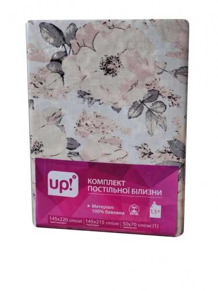 Комплект постільної білизни Квіти рожеві 1,5 білий із малюнком UP! (Underprice) 