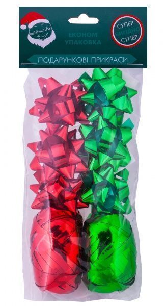 Бантики ФайнопаК для оздоблення подарунків 6 шт. зеленийчервоний 