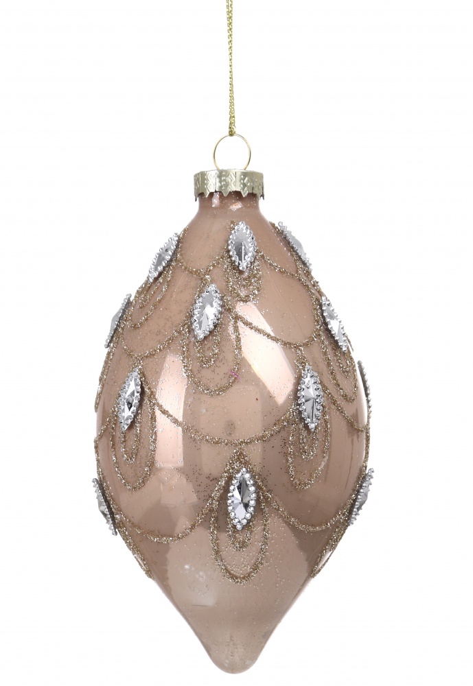 Шар стеклянный юла / сосулька орнамент 3 ассортимент кремовый