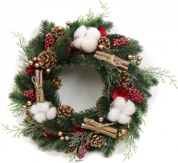 Венок хвойный New Star с шишками, корицей и хлопком d340 мм C320306 