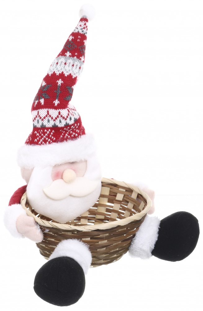 Декорация новогодняя Зимние персонажи с корзиной красно-серые 3 в ассортименте текстиля. 26 см