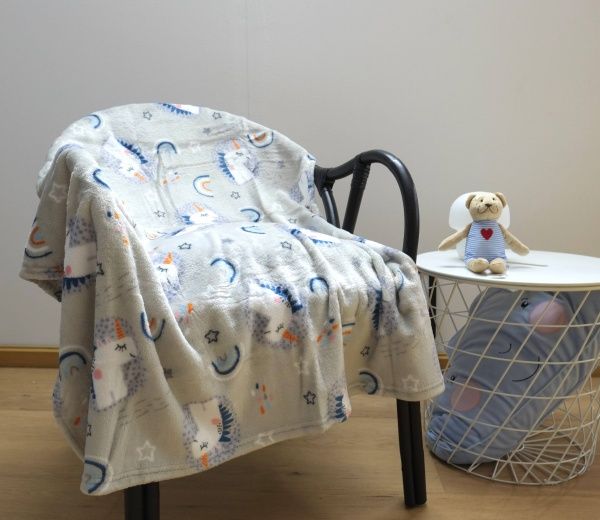 Плед Единороги 100x120 см серый 