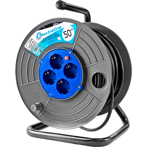Удлинитель на катушке Electraline с заземлением 4 гн. черный 50 м 49035 