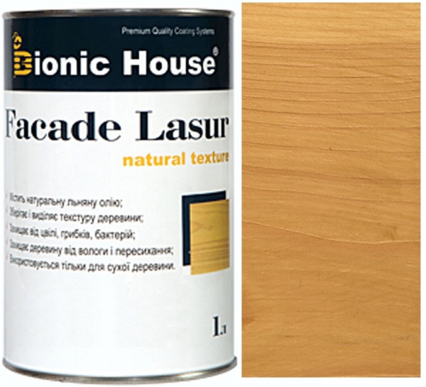Лазур-антисептик Bionic House Facade Lasur Масляна для дерев’яних фасадів Дуб напівмат 1 л 0,9 кг