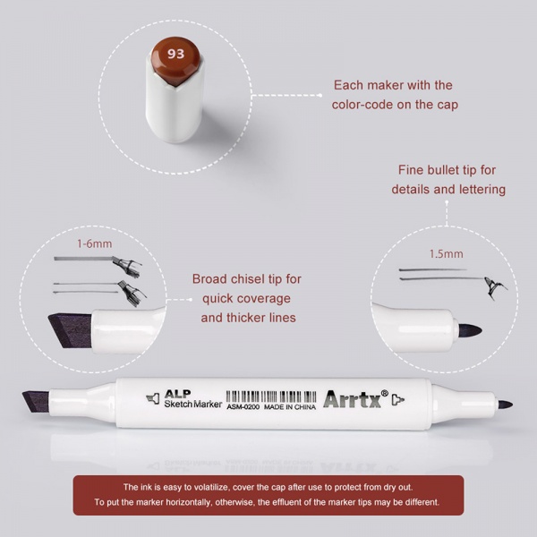 Набор спиртовых маркеров Arrtx Alp ASM-0290B 90 цветов LC302475 