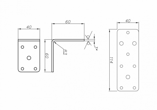 Кутник перфорований Сталевий характер рівносторонній 60x60x40 мм 3 мм (1шт.)