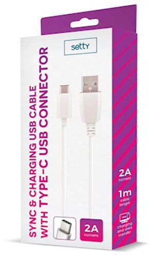 Кабель Setty Setty USB - USB-C 2A 1 м білий (5900495758316) 