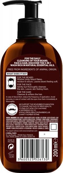 Шампунь L'Oreal Paris Men Expert Barber Club очищающий 200 мл