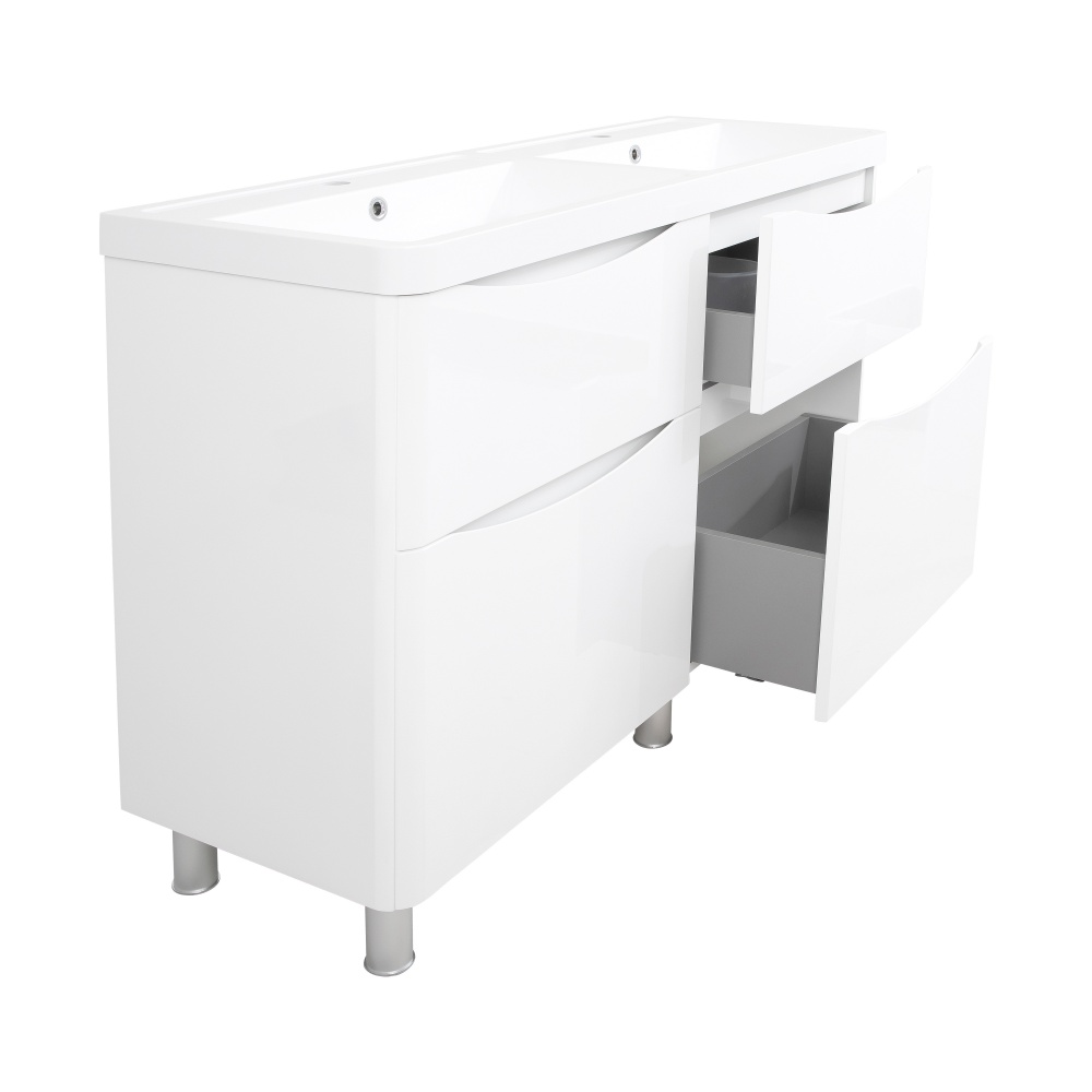 Тумба напольная Aqua Rodos VISTA белый глянец с умывальником Bar двойная чаша 120 см