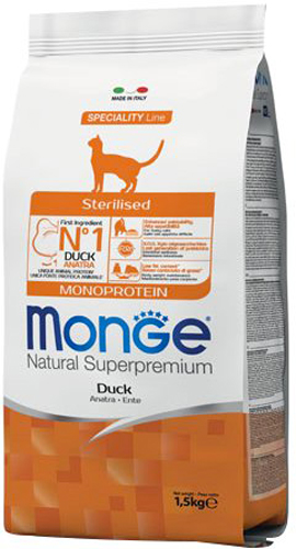 Корм сухий для котів Monge sterilised з качкою 1,5 кг