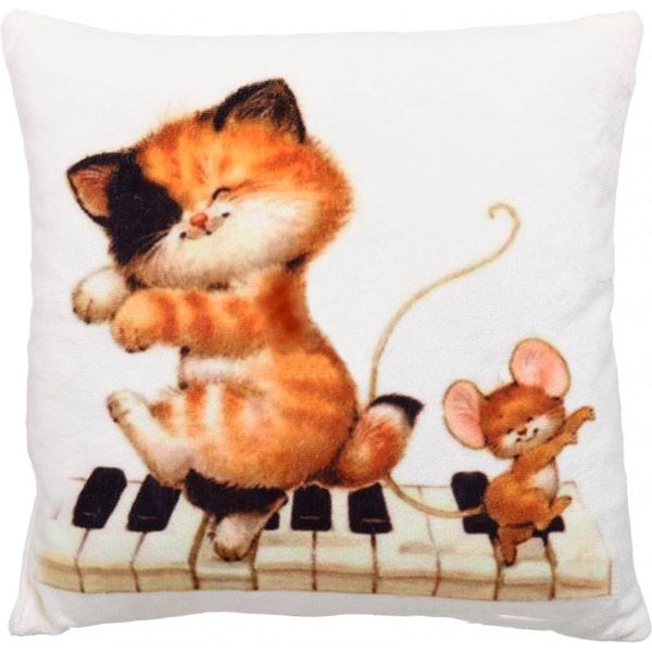 Подушка декоративная Котенок и мышонок на рояле 28x28 см