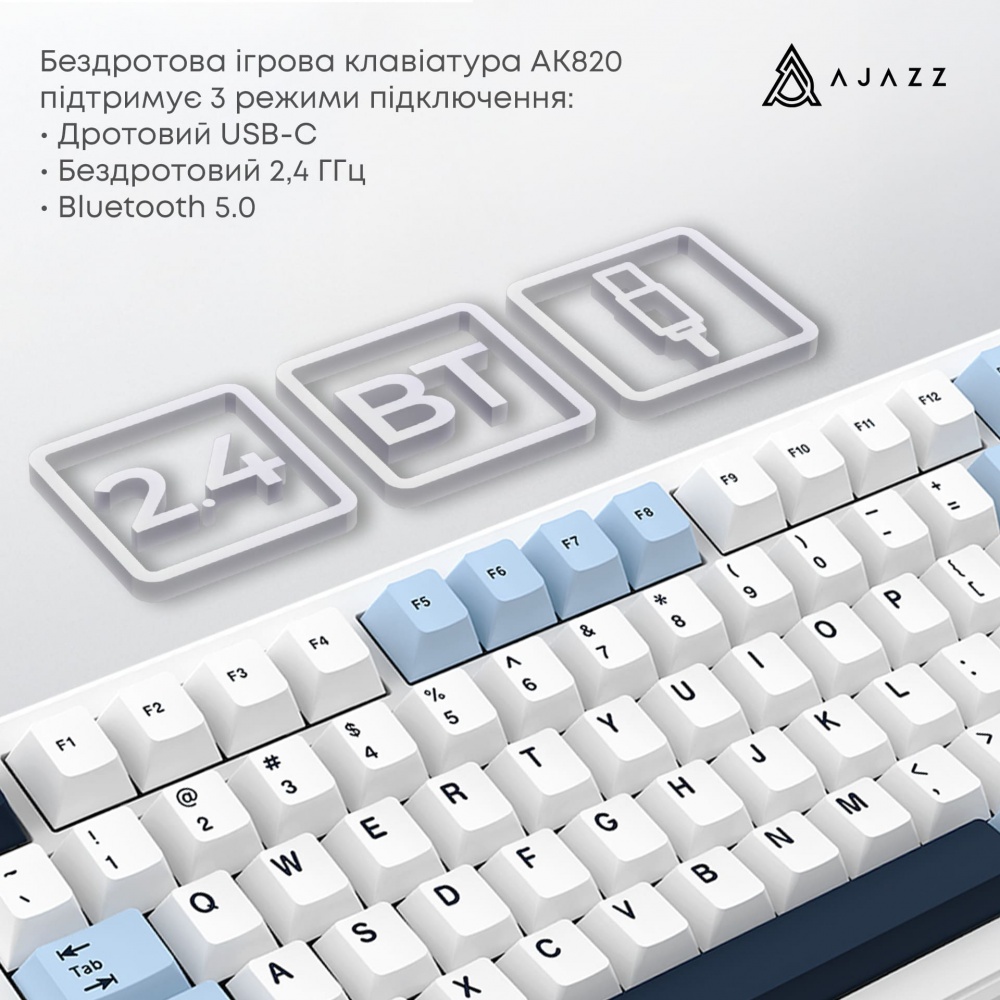 Клавіатура бездротова Ajazz MAX PLUS -Daydream Switch-Blue-White-Dark Blue-3 model-with screen- RGB (AK820MAX-DD-BWD) whi