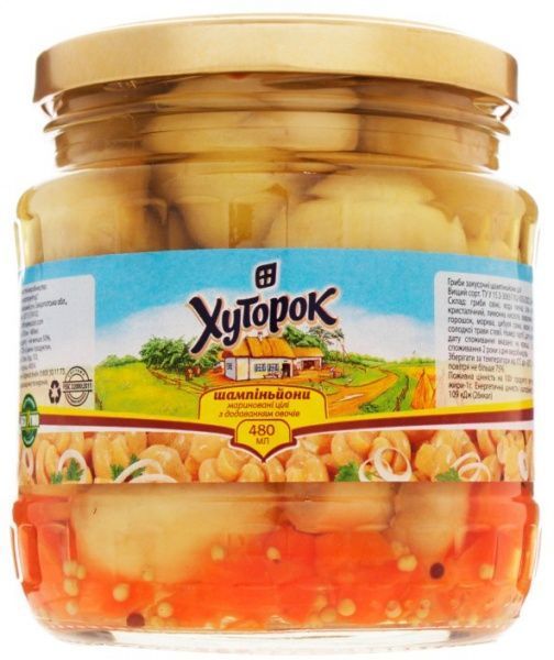 Гриби консервовані Хуторок Печериці мариновані 480 мл