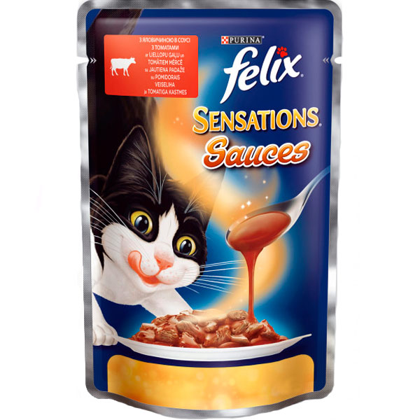 Корм Felix Sensations с говядиной и томатами в соусе 100 г