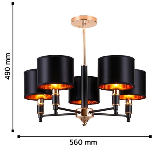 Люстра WunderLicht OM3204-45 5x40 Вт E14 чорний із золотом 