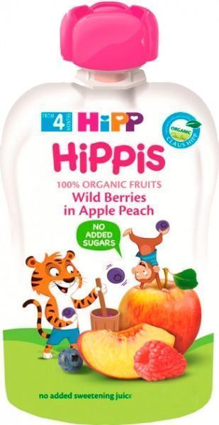 Пюре Hipp Яблуко-персик-чорниця-малина 100 г 9062300133773 