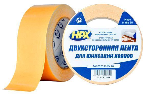 Двусторонняя клейкая лента HPX для ковров и линолеумов 50 мм x 25 м CT5025