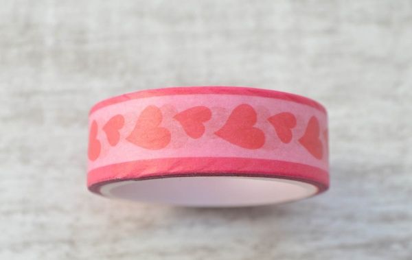 Лента бумажная самоклеющаяся Розовые сердца 1.5см * 5м 740574 