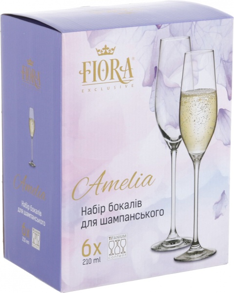 Набор бокалов для шампанского Amelia 210 мл 6 шт. Fiora 