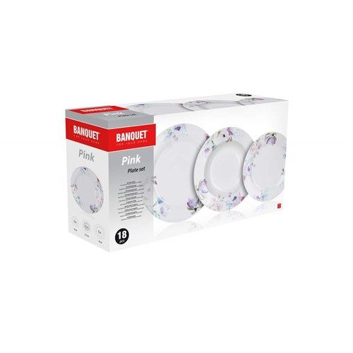 Набор тарелок на 6 персон 18 шт. Pink Flowers Banquet