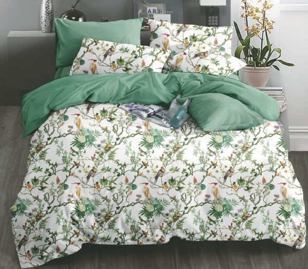 Комплект постельного белья Райские птицы евро зеленый Word of Dream 