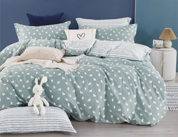 Комплект постельного белья Little dogs двуспальный бирюзово-белый La Nuit 
