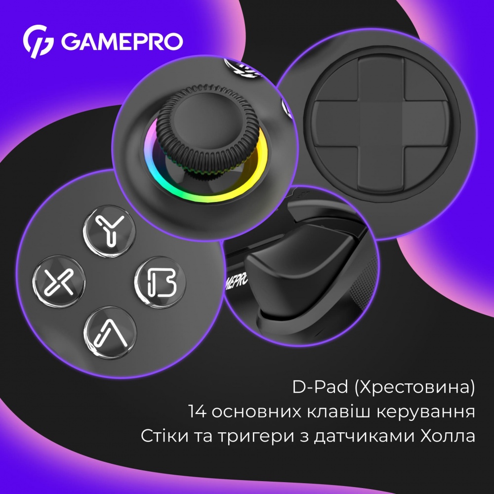 Геймпад бездротовий GamePro GPX13B 2.4G/BT 5.1/USB (Switch/PC/iOS/Android) RGB Black black
