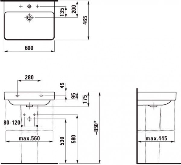 Умивальник Laufen 1096.3 Pro S 60х47 см