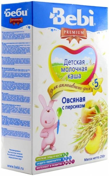 Каша молочна Bebi від 5 місяців вівсяна з персиком 3838600076357 250 г 