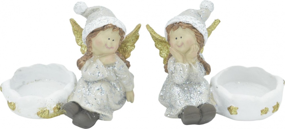 Декорация рождественская подсвечник новогодний с ангелом полирезина белый в ассортименте 9x7 см ZY17039A