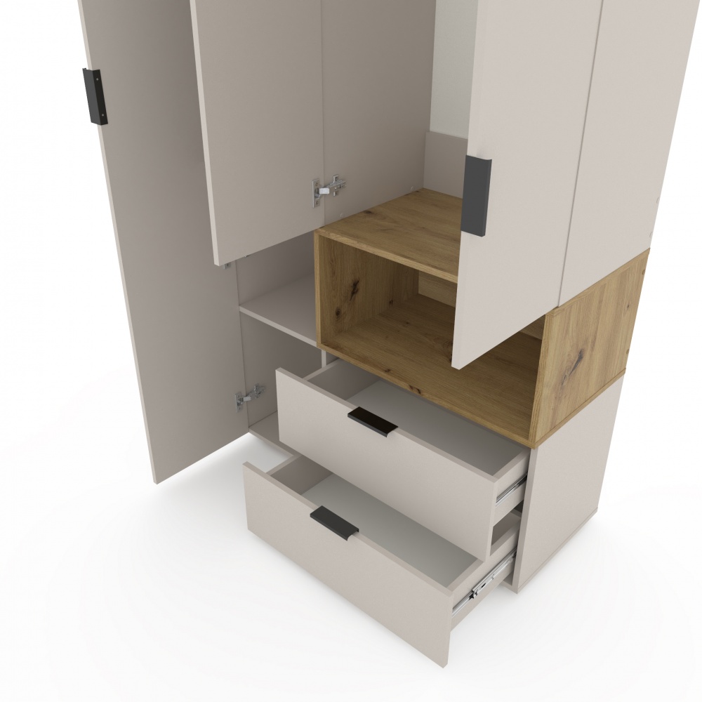 Шафа Metkas Home A002R 3д2ш ЛДСП 2300х1000х420 мм кашемір / дуб артізан / кашемір