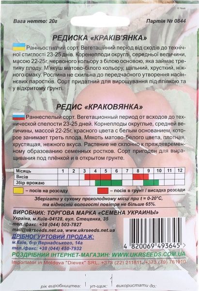 Семена Семена Украины редис Краковьянка 20г