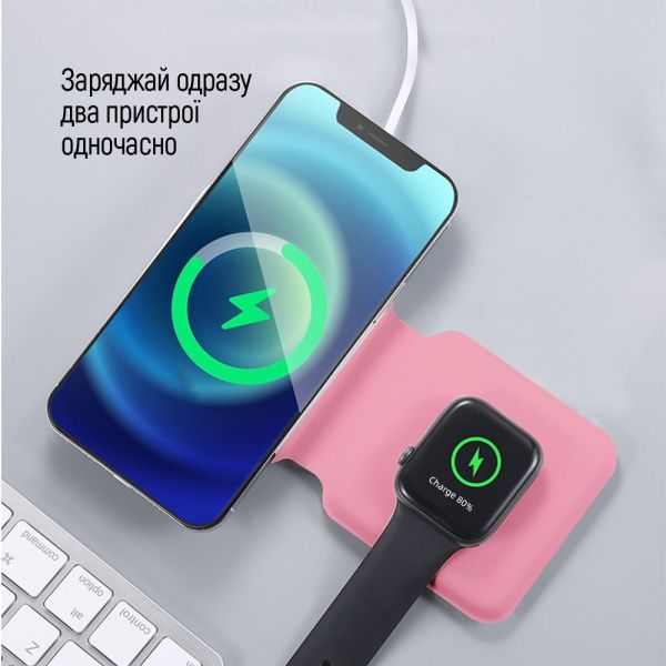 Беспроводное зарядное устройство ColorWay MagSafe Duo Charger 15W for iPhone розовое (CW-CHW32Q-PK)