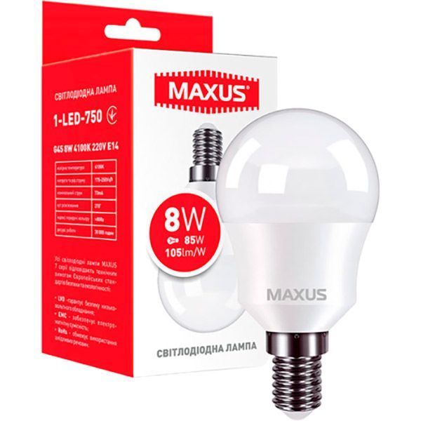 Лампа світлодіодна Maxus 8 Вт G45 матова E14 220 В 4100 К 1-LED-750 