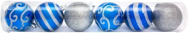 Набор игрушек Шар декорированный синий с серебром d70 мм 6 шт./уп.  