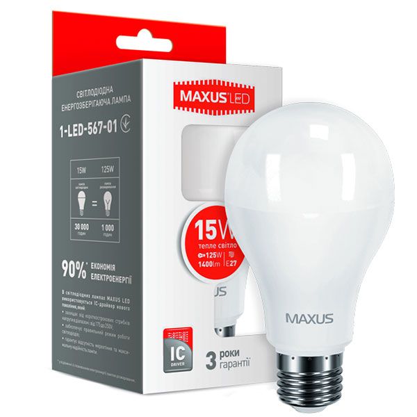 Лампа LED Maxus 567-01 A70 15W 3000K