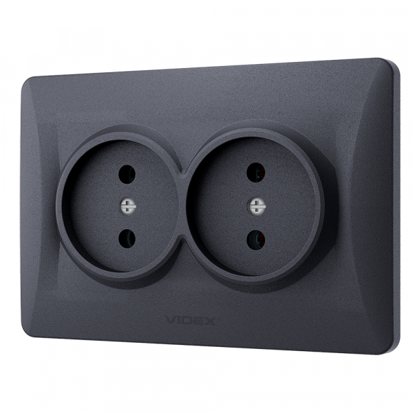 Розетка подвійна без заземлення Videx Binera IP20 чорний графіт VF-BNSK2-BG